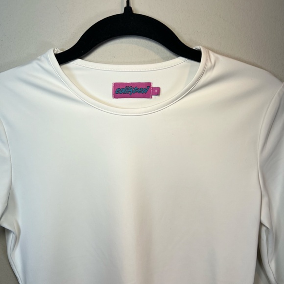 Edikted Women's Top Long Sleeve Shirt White Ivory Round Neck Stretch Soft Medium - Picture 2 of 10